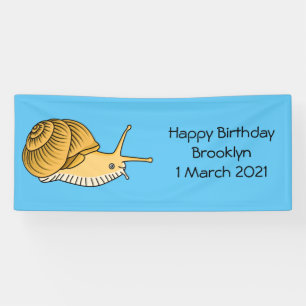 Cute yellow snail cartoon illustration banner