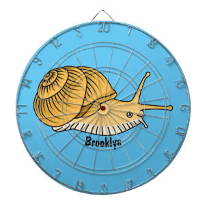 Cute yellow snail cartoon illustration dart board
