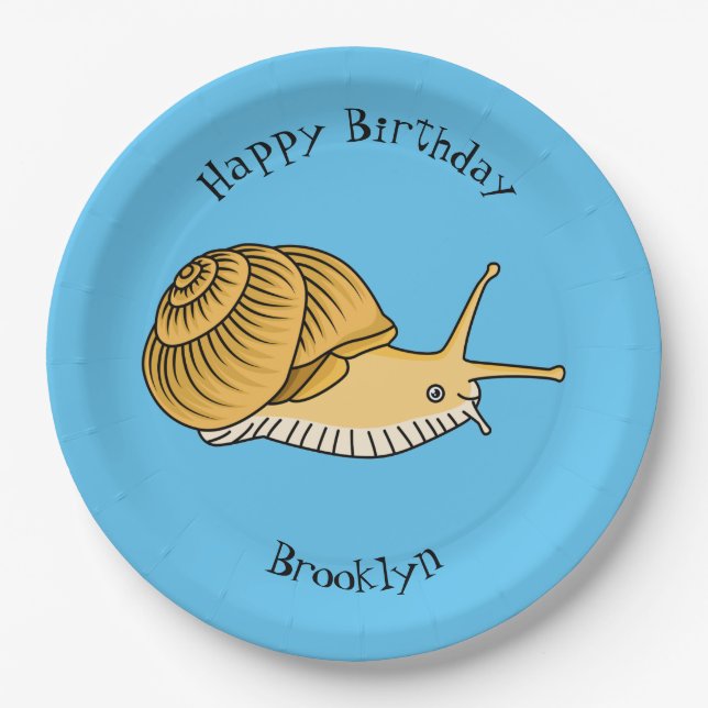 Cute yellow snail cartoon illustration paper plates (Front)