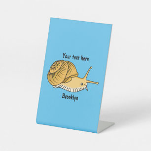 Cute yellow snail cartoon illustration  pedestal sign