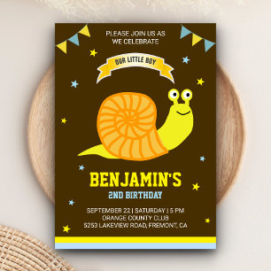 Cute Yellow Snail Kids Birthday Party Invitation