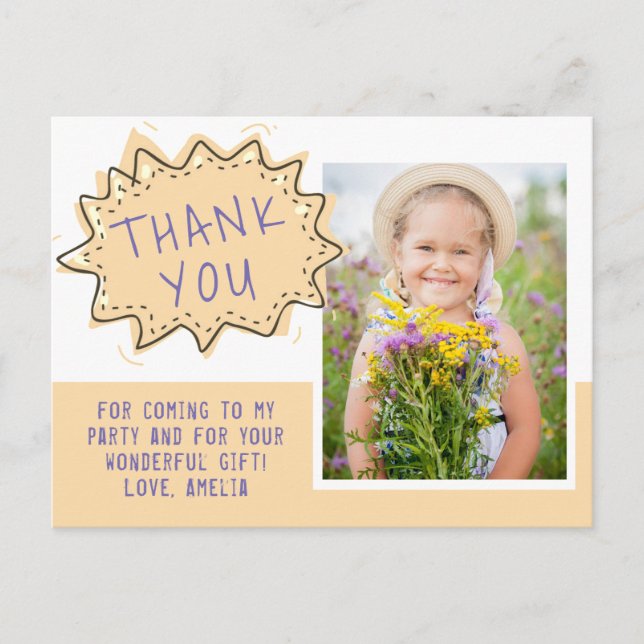Cute Yellow Speech Cloud Birthday Thank you Photo Postcard (Front)