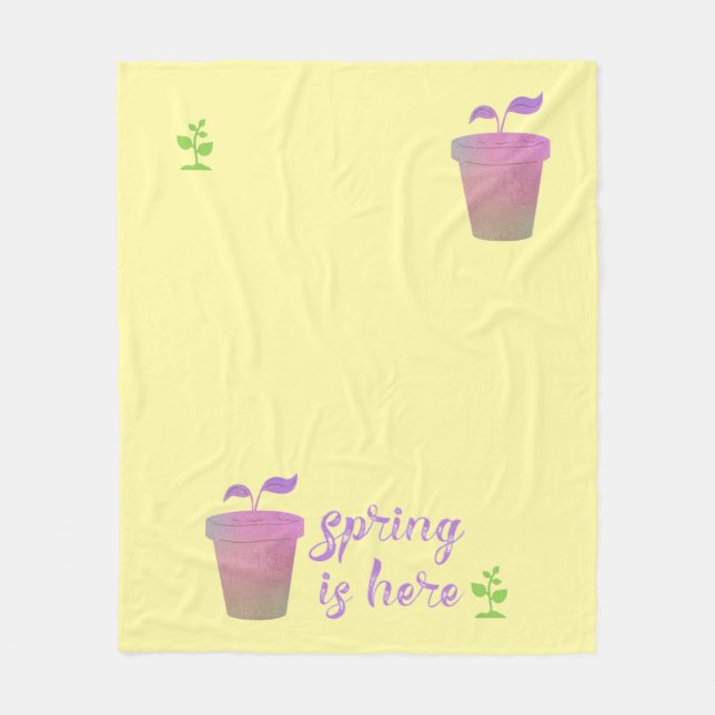 Cute Yellow SPRING IS HERE Seasonal Fleece Blanket (Front)