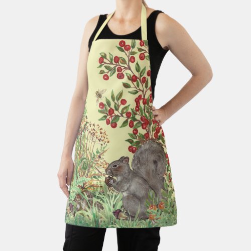 Cute Yellow Squirrel Woodland Scene Fall Harvest Apron