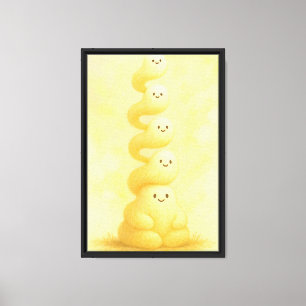 Cute Yellow Stacking Creatures Cartoon Art Print