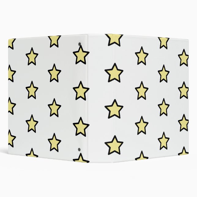 Cute Yellow Star Black Outline Pattern 3 Ring Binder (Background)