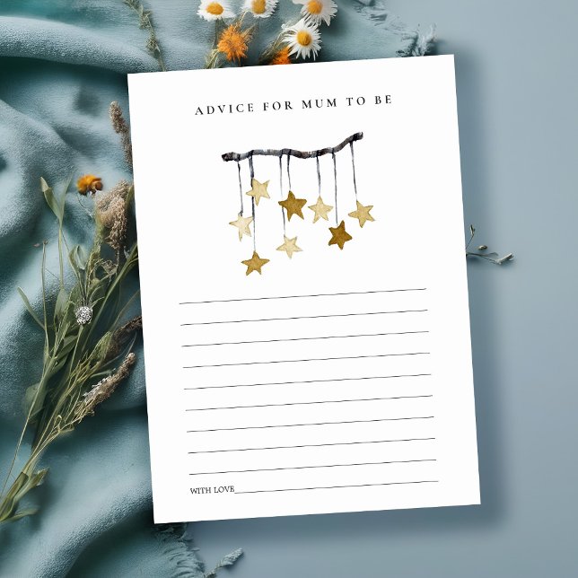 Cute Yellow Star Mobile Advice for Mum Baby Shower Enclosure Card (Creator Uploaded)