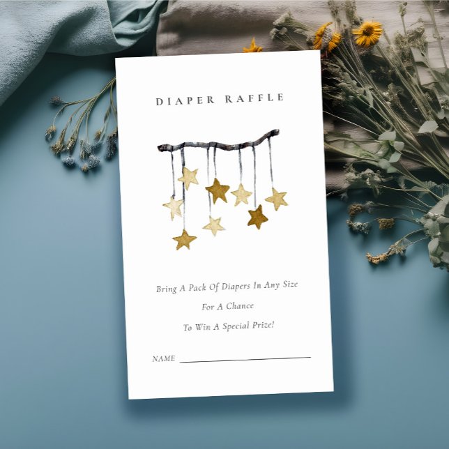 Cute Yellow Star Mobile Diaper Raffle Baby Shower  Enclosure Card (Creator Uploaded)