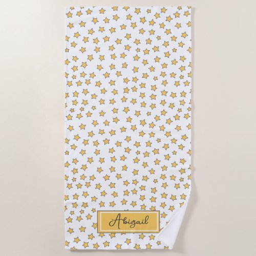 Cute Yellow Stars Pattern Beach Towel