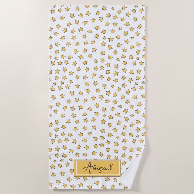 Cute Yellow Stars Pattern Beach Towel (Front)