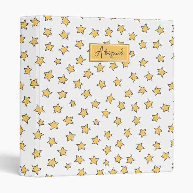 Cute Yellow Stars Pattern Kids 3 Ring Binder (Front/Spine)