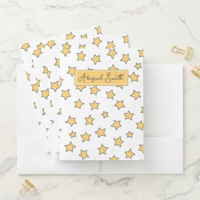 Cute Yellow Stars Pattern Kids Pocket Folders (In Situ)