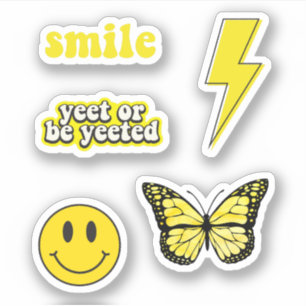 Cute Yellow Sticker, Lightning Bolt, Butterfly Sticker