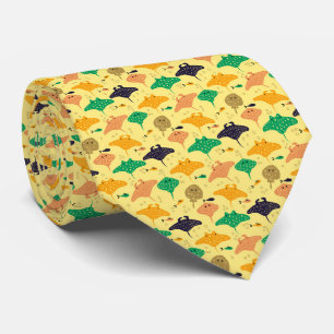 Cute yellow sting ray and manta ray fish pattern neck tie