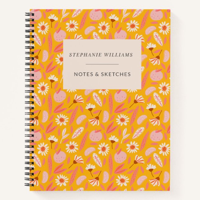 Cute Yellow Strawberry Flower Pattern Personalized Notebook (Front)