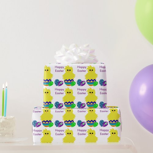 Cute Yellow Striped Chick Egg Wrapping Paper
