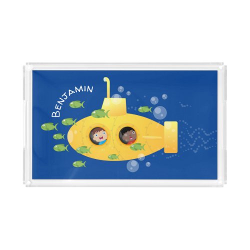 Cute yellow submarine fish cartoon illustration acrylic tray