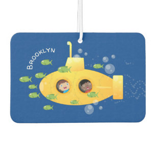 Cute yellow submarine fish cartoon illustration  air freshener