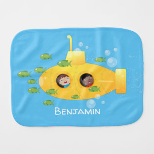 Cute yellow submarine fish cartoon illustration baby burp cloth