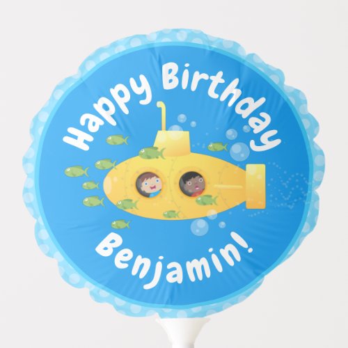 Cute yellow submarine fish cartoon illustration balloon