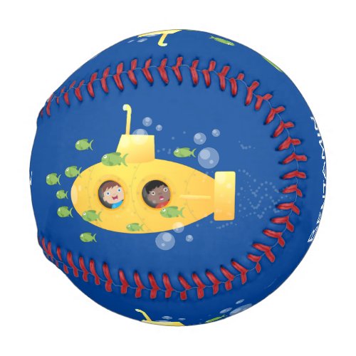 Cute yellow submarine fish cartoon illustration baseball