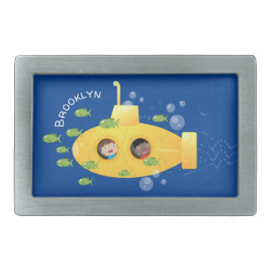 Cute yellow submarine fish cartoon illustration belt buckle
