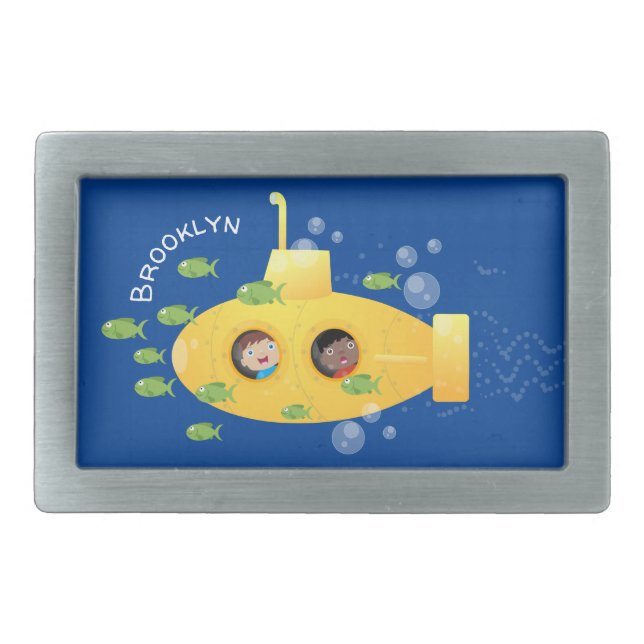Cute yellow submarine fish cartoon illustration belt buckle (Front)