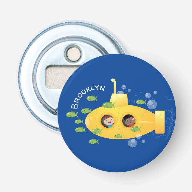 Cute yellow submarine fish cartoon illustration bottle opener (Front)