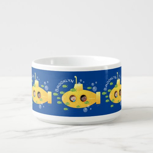 Cute yellow submarine fish cartoon illustration bowl