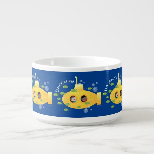 Cute yellow submarine fish cartoon illustration bowl (Center)