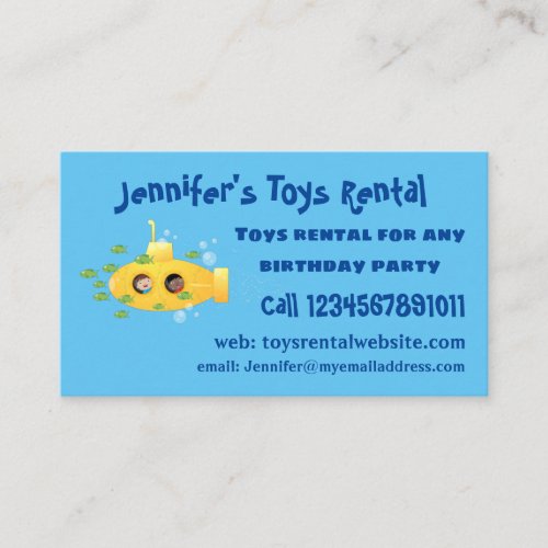 Cute yellow submarine fish cartoon illustration business card