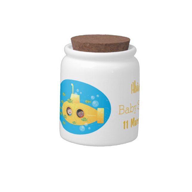 Cute yellow submarine fish cartoon illustration candy jar (Left)