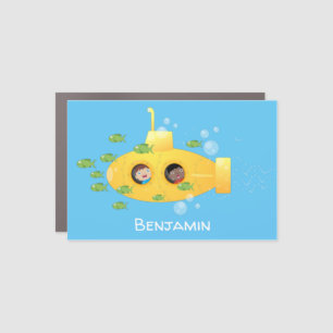Cute yellow submarine fish cartoon illustration car magnet