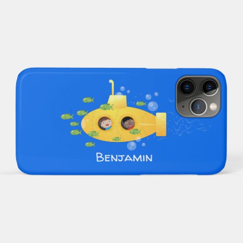 Cute yellow submarine fish cartoon illustration iPhone 11 pro case