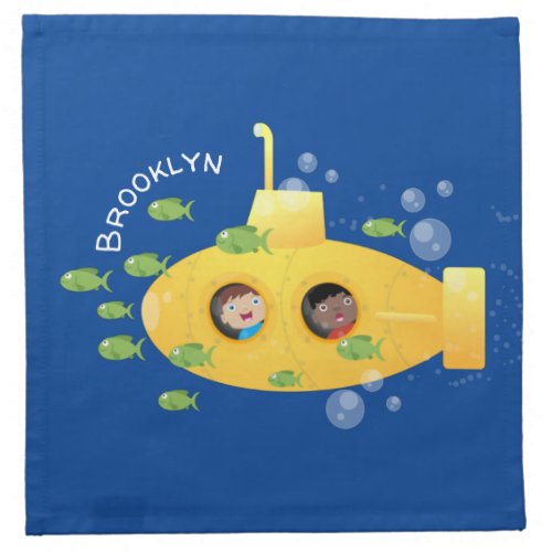 Cute yellow submarine fish cartoon illustration cloth napkin