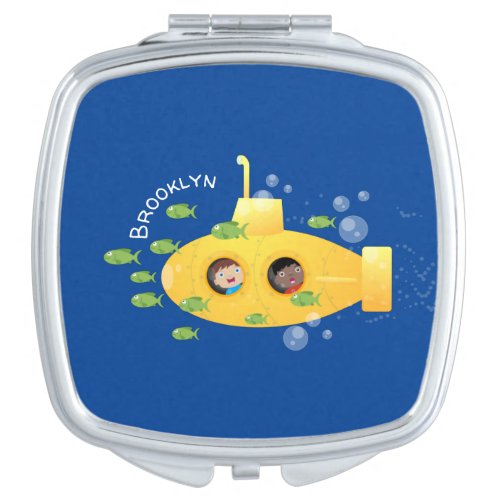Cute yellow submarine fish cartoon illustration compact mirror