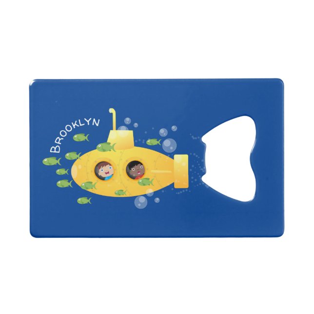 Cute yellow submarine fish cartoon illustration credit card bottle opener (Front (Horizontal))