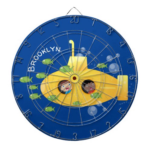 Cute yellow submarine fish cartoon illustration dart board