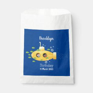 Cute yellow submarine fish cartoon illustration favor bag