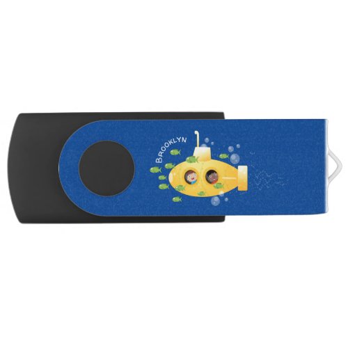 Cute yellow submarine fish cartoon illustration flash drive