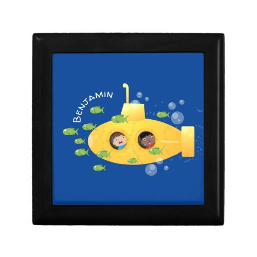 Cute yellow submarine fish cartoon illustration gift box