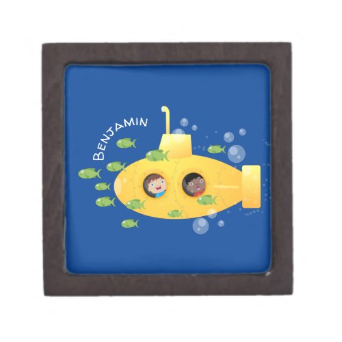 Cute yellow submarine fish cartoon illustration gift box