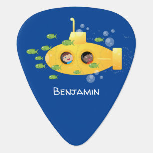 Cute yellow submarine fish cartoon illustration guitar pick