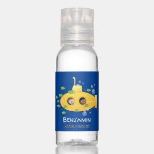 Cute yellow submarine fish cartoon illustration hand sanitizer