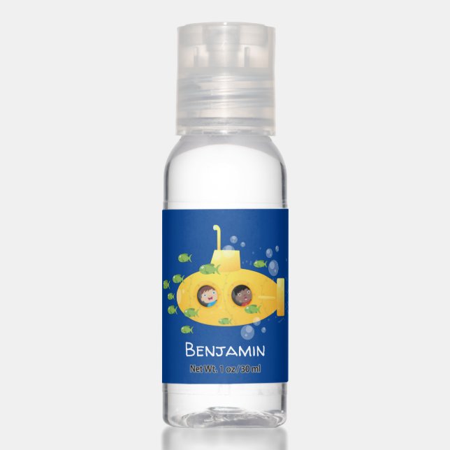 Cute yellow submarine fish cartoon illustration hand sanitizer (Front)