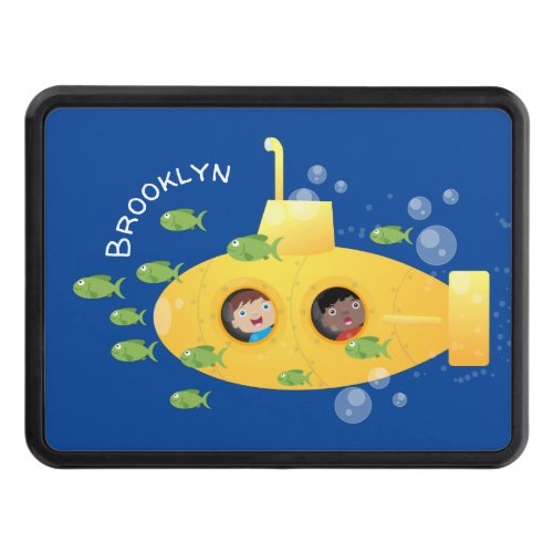 Cute yellow submarine fish cartoon illustration hitch cover