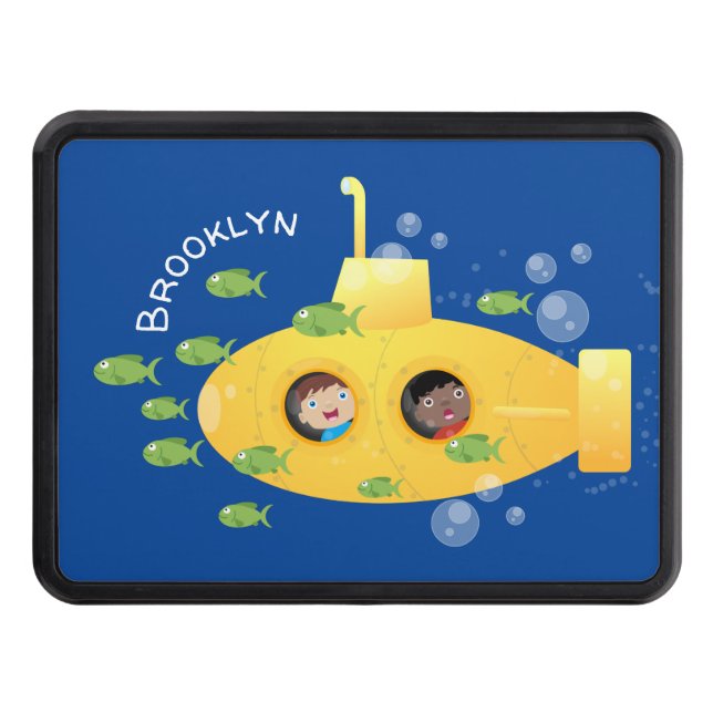 Cute yellow submarine fish cartoon illustration hitch cover (Front)