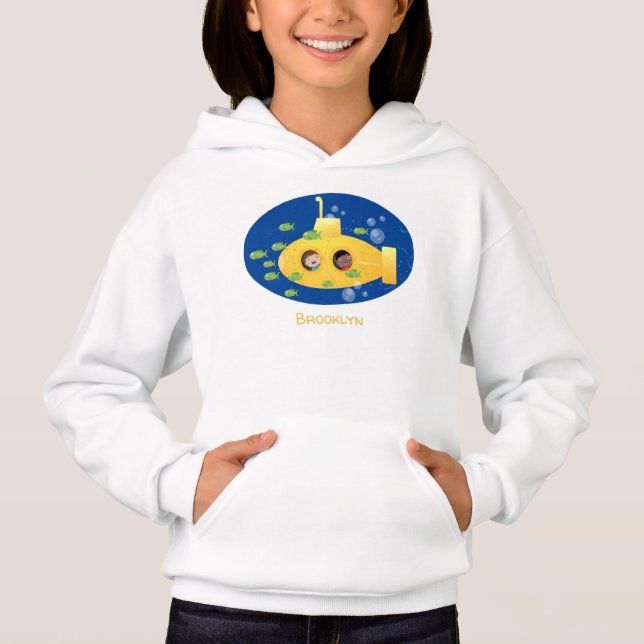 Cute yellow submarine fish cartoon illustration hoodie (Front)