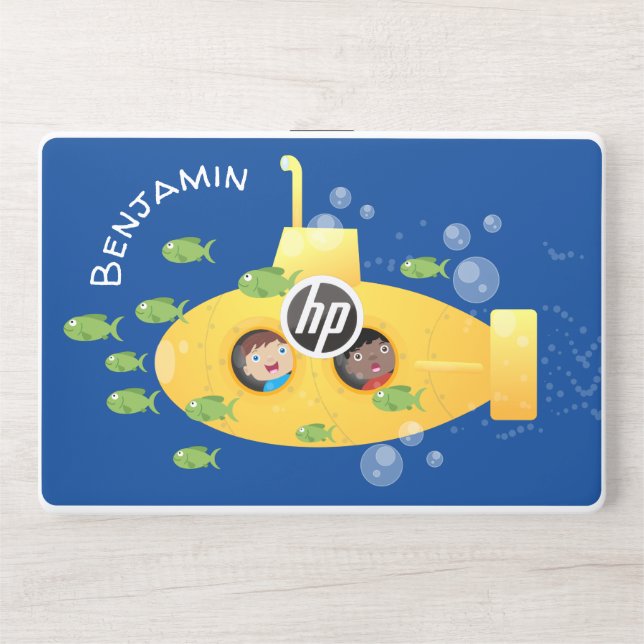 Cute yellow submarine fish cartoon illustration HP laptop skin (Front)
