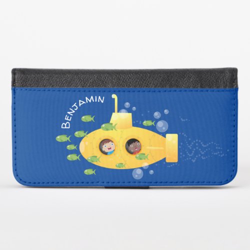 Cute yellow submarine fish cartoon illustration iPhone x wallet case